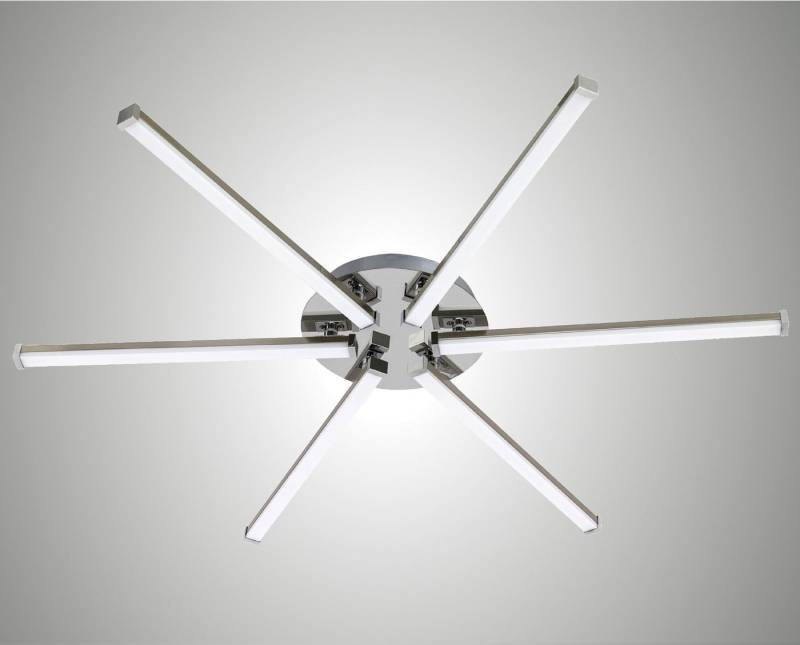 TRANGO LED Deckenleuchte, 3154 Design LED-Deckenleuchte 3-Stufen dimmbar Serie *STRAIGHT* 6 Flammen I modern & chic I in Sternförmig I Leuchtarmen schwenkbar I Deckenstrahler, 6x 5 Watt LED Modul 3000K warmweiß Nickel matt & Chrom von TRANGO