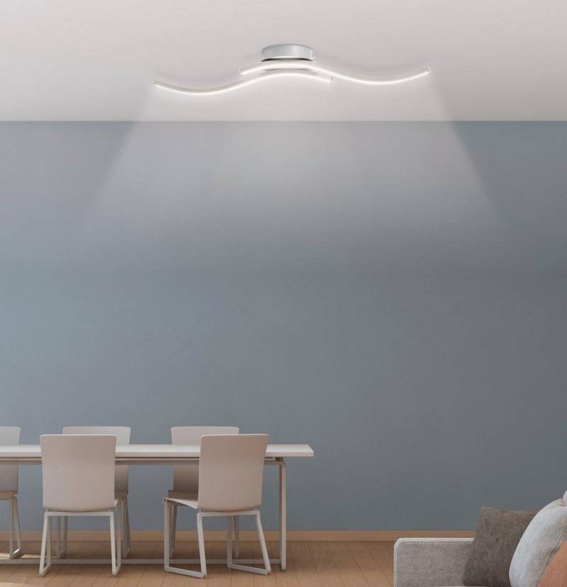 TRANGO LED Deckenleuchte, 3159 Design LED-Deckenleuchte Serie *WAVE* I 2 Flammen Leuchtenarm nicht schwenkbar I modern & chic I in Wellenform I Deckenlampe I 2x 5 Watt LED Modul I 2x 450 Lumen, 3000K warm-weiß I Nickel matt & Chrom von TRANGO