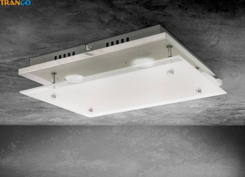 TRANGO LED Deckenleuchte, 3580-048 Modern LED Deckenstrahler in Eckig *NOAH* inkl. 4x 5 Watt 3000K warmweiß LED Modul - aus Metall in Chrom-Optik mit Wolkeneffekt - weißes satiniertes Glas Lampenschirm, Deckenlampe, Wandleuchte, Badlampe von TRANGO
