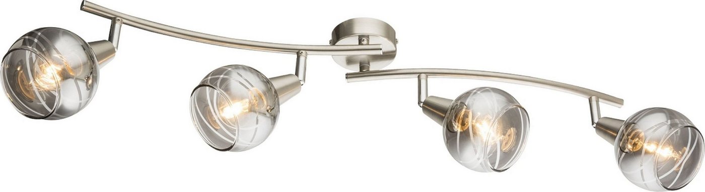 TRANGO LED Deckenleuchte, 4-flammig 1010-48SD LED-Deckenleuchte *WOW* inkl. 4x 3-Stufen dimmbar LED-Leuchtmittel 3000K warmweiß Deckenlampe in Edelstahl-Optik mit Design rauchigen Glaslampenschirmen, Deckenstrahler, Wohnzimmer Lampe, Spots schwenkbar von TRANGO