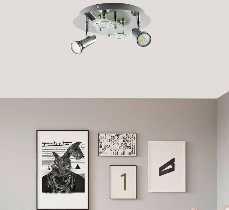 TRANGO LED Deckenleuchte, 4-flammig 3088 LED Deckenleuchte *ELLA* in Rund Chrom-Optik incl. 4x 3 Watt GU10 LED Leuchtmittel I Deckenlampe I Deckenstrahler I Deckenspots, Wohnzimmer Lampe schwenkbar und drehbar von TRANGO