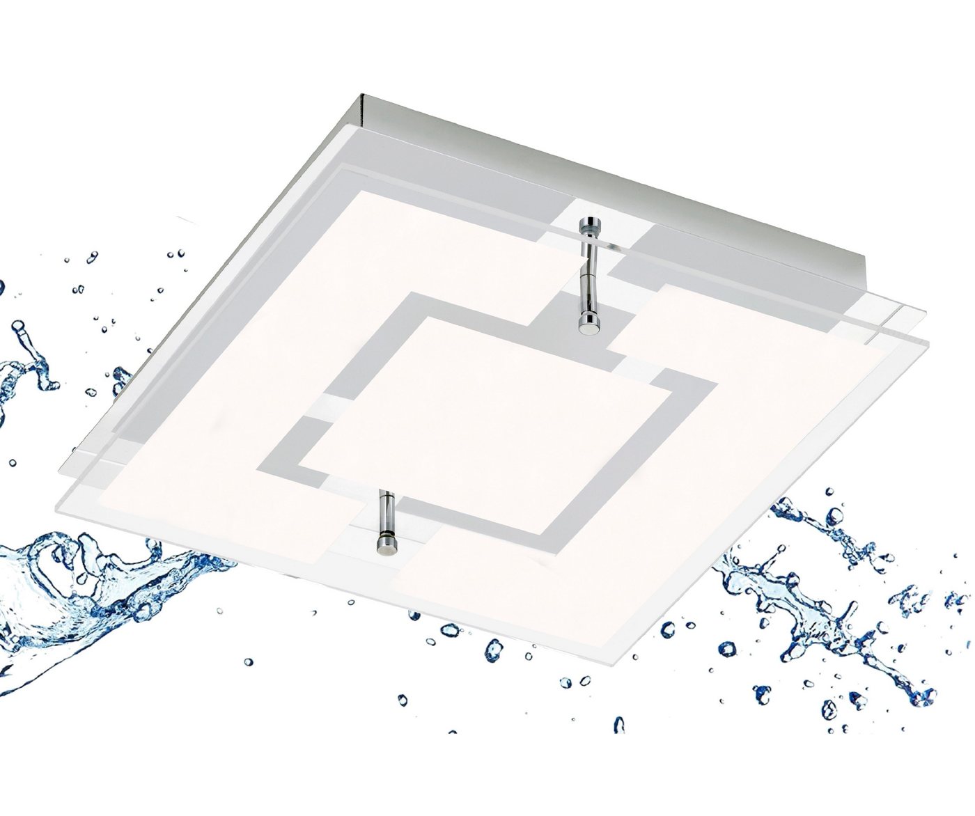 TRANGO LED Deckenleuchte, Dimmfunktion, 3103 IP44 Feuchtraum LED Deckenleuchte Eckig *IVY* aus Metall mit Design Motive bedrückt Glas Lampenschirm, in 3-Stufen dimmbar - 12 Watt warmweiß LED Modul, warmweiß, Deckenlampe, Wandleuchte, Badlampe von TRANGO