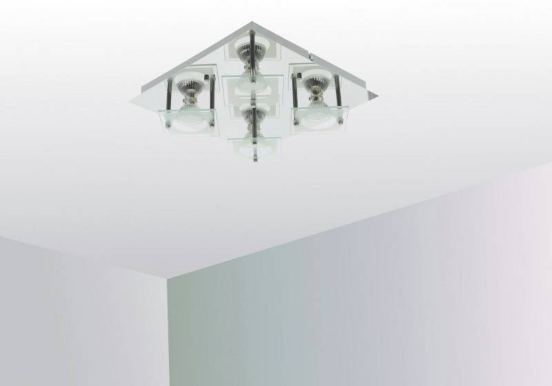 TRANGO LED Deckenleuchte, Dimmfunktion, 4-flammig 3178SD Deckenleuchte in Eckig SAM inkl. 4x 5 Watt 3 Stufen dimmbar GU10 LED Leuchtmittel 3000K warmweiß mit satinierten Glas-Lampenschirme, Deckenlampe, Wandleuchte, Badlampe von TRANGO