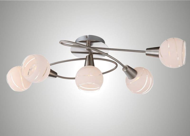 TRANGO LED Deckenleuchte, Dimmfunktion, 5-flammig 1001-52SD Deckenleuchte OLIVIA inkl. 5x 3-Stufen dimmbar LED Leuchtmittel 3000K warmweiß Deckenlampe in Edelstahl-Optik mit Design Gläsern, Deckenstrahler, Wohnzimmer Lampe, Spots von TRANGO