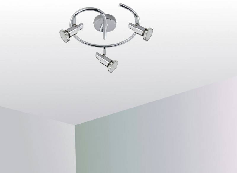 TRANGO LED Deckenspots, 3-flammig 2890-038G-5W LED Deckenleuchte in Chrom-Optik Rondell OSCAR inkl. 3x 5 Watt GU10 LED Leuchtmittel Deckenlampe, Deckenstrahler, Deckenspots, Lampe schwenkbar und drehbar von TRANGO