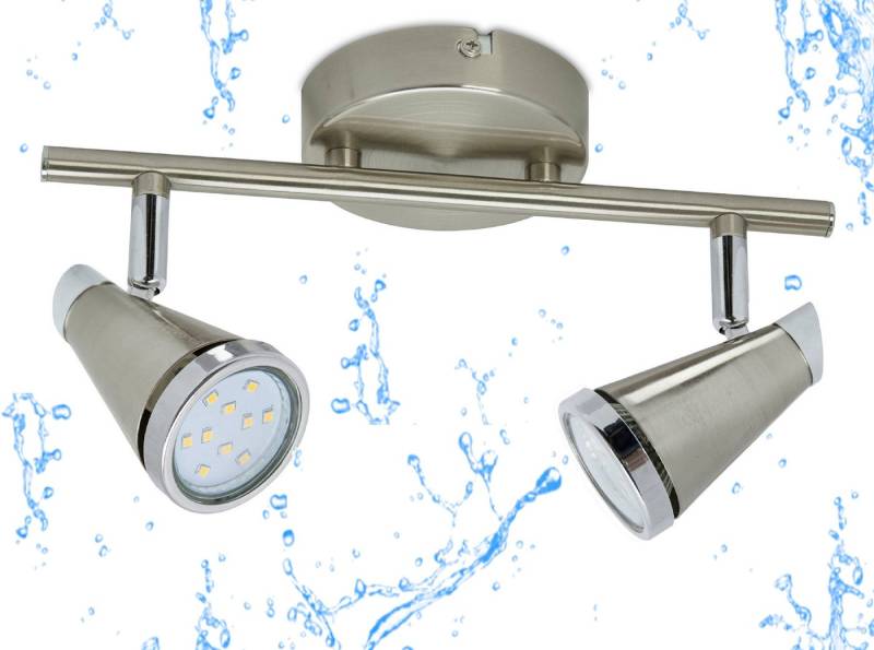 TRANGO LED Deckenstrahler, 2-flammig 1009-22 Badleuchte WET IP44 Bad Deckenleuchte in Nickel matt & Chrom, Flurlampe, WC Lampe, Deckenlampe, Deckenstrahler, warmweiß, inklusive 2x 5 W GU10 LED Leuchtmittel Spots schwenkbar von TRANGO