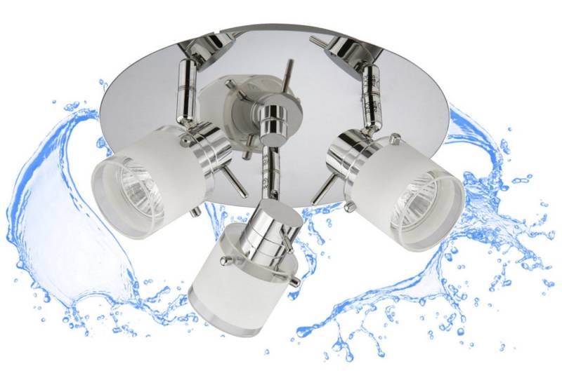 TRANGO LED Deckenstrahler, 3-flammig 1006-38R IP44 LED Badleuchte inkl. 3x 3 Watt GU10 LED Leuchtmittel *RONNY* Bad Deckenleuchte mit Glaslampenschirm in Chrom-Optik Rondell, Spots schwenkbar & drehbar von TRANGO