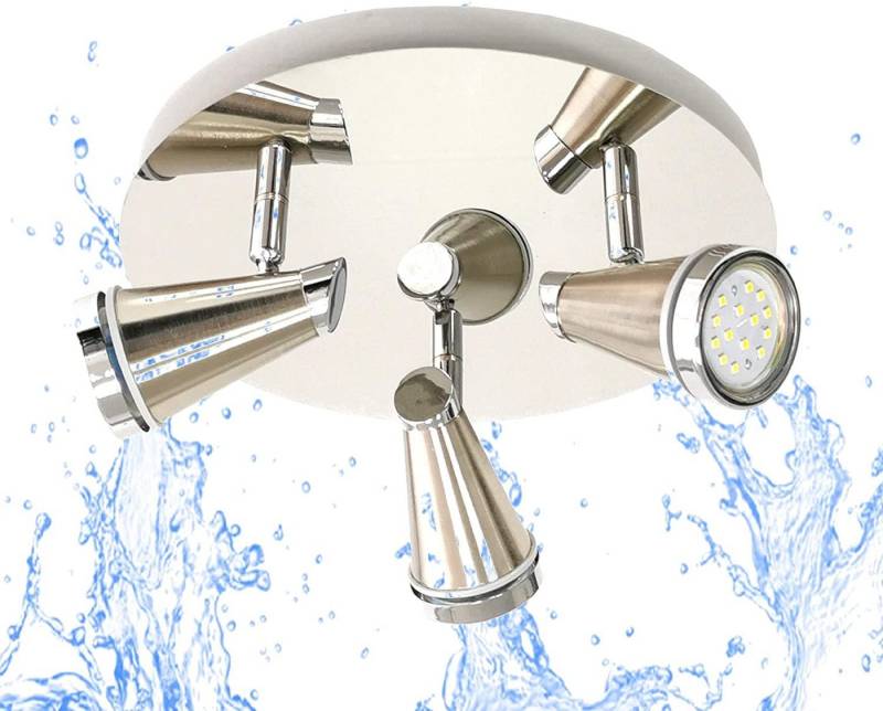 TRANGO LED Deckenstrahler, 3-flammig 1009-32R LED Badleuchte IP44 WET in Rondell, Bad Deckenleuchte in Nickel matt & Chrom, Flurlampe, WC Lampe, Deckenlampe, Deckenstrahler, inklusive 3x 5 W GU10 LED Leuchtmittel Spots schwenkbar von TRANGO