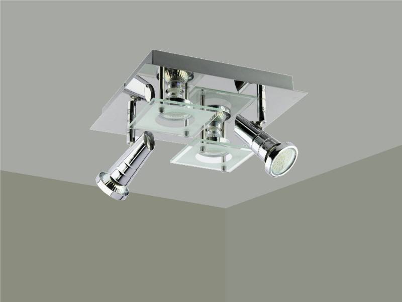 TRANGO LED Deckenstrahler, 3 Stufen dimmbar, 4-flammig 3089SD Deckenleuchte ROSIE in Eckig Chrom-Optik incl. 4x 5 Watt 3-Stufen GU10 LED Leuchtmittel - Deckenlampe - Deckenstrahler - Deckenspots, Wohnzimmer Lampe schwenkbar und drehbar von TRANGO