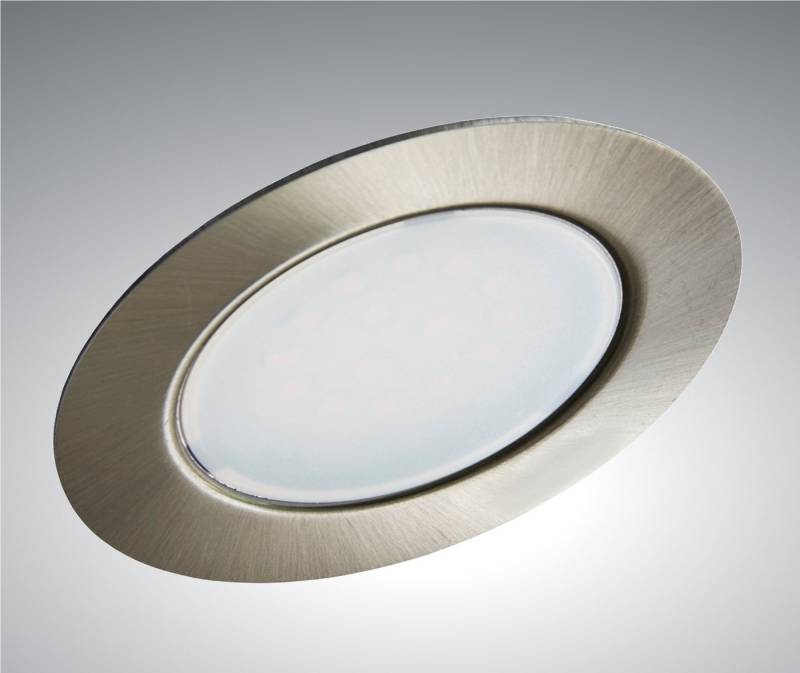 TRANGO LED Einbauleuchte, 1er Set G4E-012 LED Möbeleinbaustrahler I 2,5 Watt I 12 Volt AC/DC I Einbauleuchte I Möbeleinbauleuchte in Nickel matt zum Ersetzen herkömmlicher Möbelleuchten mit MR16, G4, GU5.3 Fassung, Küche I Wohnzimmer I Schrank von TRANGO