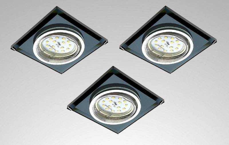 TRANGO LED Einbauleuchte, 3 Stufen dimmbar, 3er Set 6736S-03MOSD *BLACK CRYSTAL* LED Deckenstrahler aus schwarzem handgeschliffenem Glas & Alu inkl. 3x 3-Stufen dimmbar Ultra Flach LED Modul, 3000K warmweiß, Einbauspot, Deckenleuchte von TRANGO