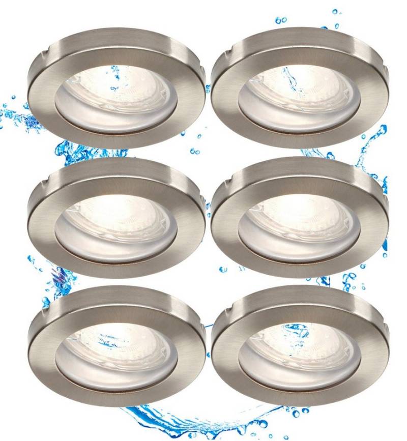 TRANGO LED Einbauleuchte, 3-Stufen dimmbar, 6er Set IP65 LED Einbaustrahler 6729IP65-062M6KSD aus Edelstahl gebürstet incl. 6x 5 Watt 6000K Tageslicht Weiß (kaltweiss) dimmbar Ultra Flach LED Modul für Bad, Dusche, Einbauspots, Deckenstrahler, Deckenlamp von TRANGO
