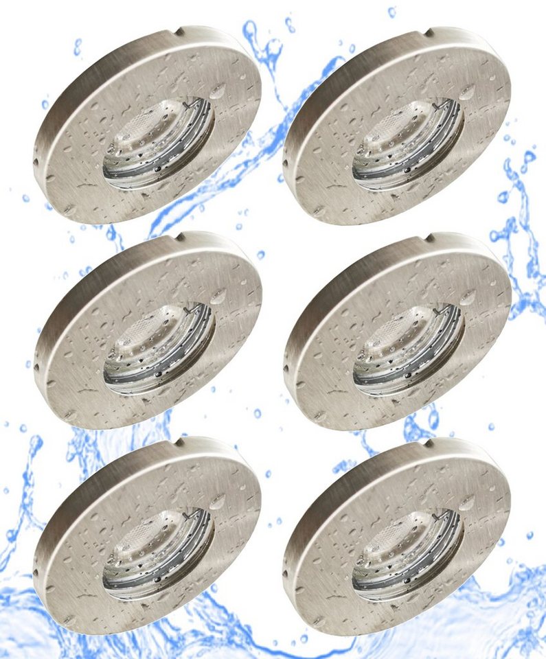 TRANGO LED Einbauleuchte, 3-Stufen dimmbar, 6er Set IP65 LED Einbaustrahler 6729IP65-069M6KSD in Aluminium gebürstet incl. 6x 5 Watt 6000K Tageslicht Weiß (kaltweiss) dimmbar Ultra Flach LED Modul für Bad, Tageslichtweiß, Dusche, Einbauspots, Deckenstrahler, Deckenlamp von TRANGO