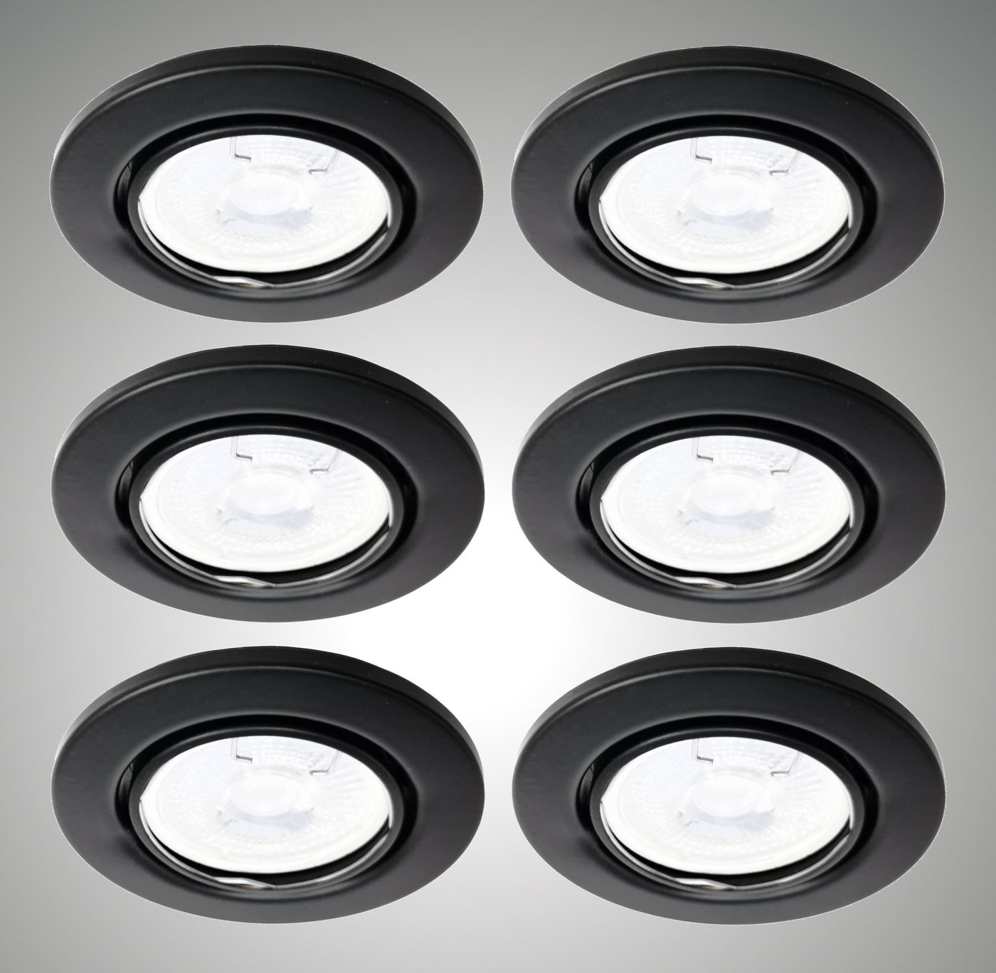 TRANGO LED Einbauleuchte, 3-Stufen dimmbar, 6er Set LED Einbaustrahler 6729-065MO6KSD in Schwarz matt Rund incl. 3-Stufen dimmbar Ultra Flach LED Modul, 6000K Tageslicht (kalt-weiss), Deckenspot, Einbauspot, Deckenleuchte von TRANGO