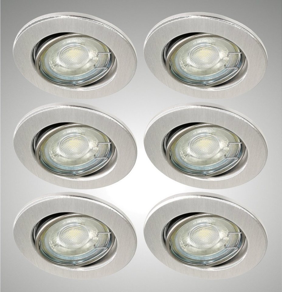 TRANGO LED Einbauleuchte, 3-Stufen dimmbar, 6er Set LED Einbaustrahler 6729-069MO6KSD in Alu-gebürstet Rund incl. 3-Stufen dimmbar Ultra Flach LED Modul, 6000K Tageslicht (kalt-weiss), Deckenspot, Einbauspot, Deckenleuchte von TRANGO