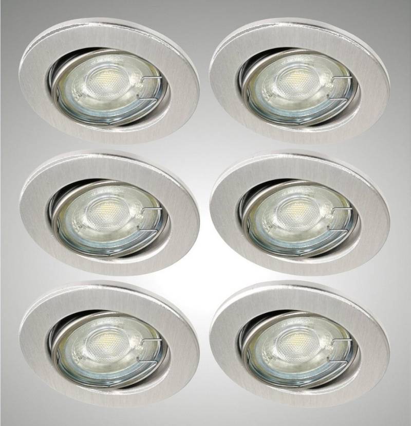 TRANGO LED Einbauleuchte, 3-Stufen dimmbar, 6er Set LED Einbaustrahler 6729-069MO6KSD in Alu-gebürstet Rund incl. 3-Stufen dimmbar Ultra Flach LED Modul, 6000K Tageslicht (kalt-weiss), Deckenspot, Einbauspot, Deckenleuchte von TRANGO