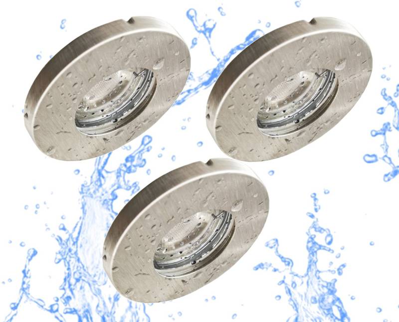 TRANGO LED Einbauleuchte, 3er Set 6729IP65-039M6KSD IP65 LED Einbaustrahler aus ALU-gebürstet inkl. 3x 5 W 3-Stufen dimmbar 6000K kaltweiss Ultra Flach LED Modul, außen Einbauspots, Bad Deckenstrahler, Dusche Deckenlampe von TRANGO