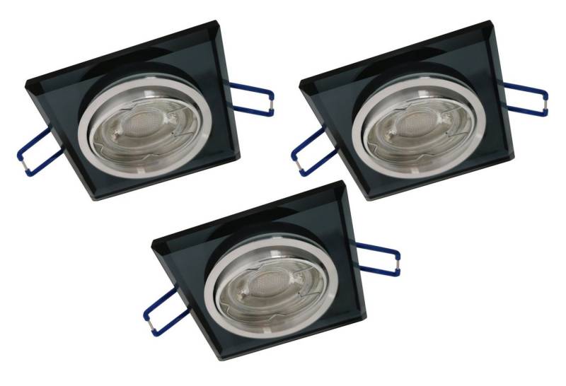 TRANGO LED Einbauleuchte, 3er Set 6736S-03MCOBSD *BLACK CRYSTAL* LED Deckenstrahler aus schwarzem Echtglas inkl. 3x 3-Stufen dimmbar Ultra Flach LED Modul, 3000K warmweiß, Einbauleuchte, Einbauspot, Deckenleuchte von TRANGO