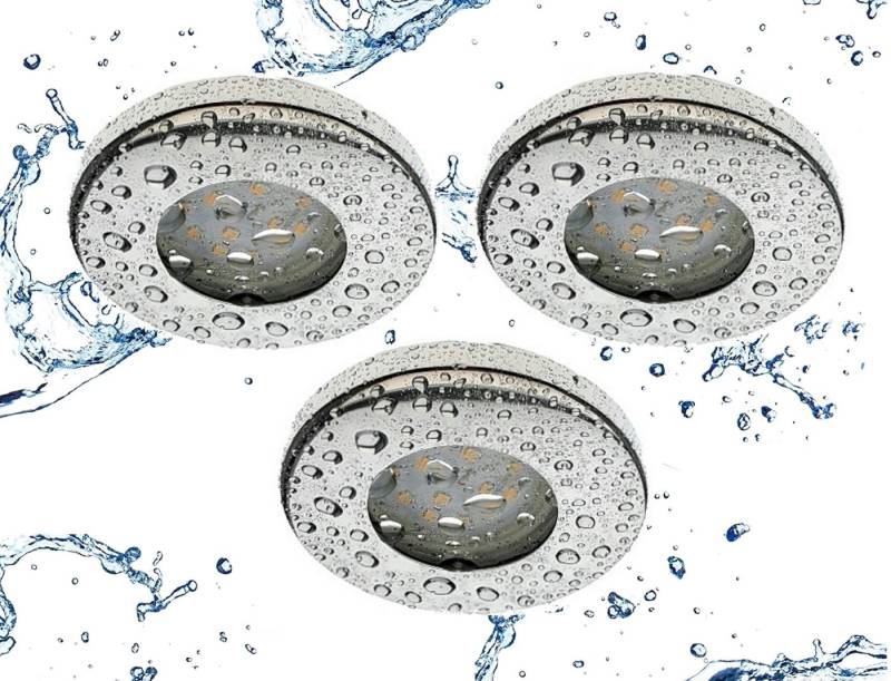 TRANGO LED Einbauleuchte, 3er Set IP65 LED Einbaustrahler 6729IP65-038GUSDAK Edelstahl Chrom inkl. 3x 5 Watt 3-Stufen dimmbar GU10 LED Leuchtmittel 3000K warmweiß Bad, Außen, warmweiß, Einbauspot, Deckenleuchte, Deckenspots von TRANGO