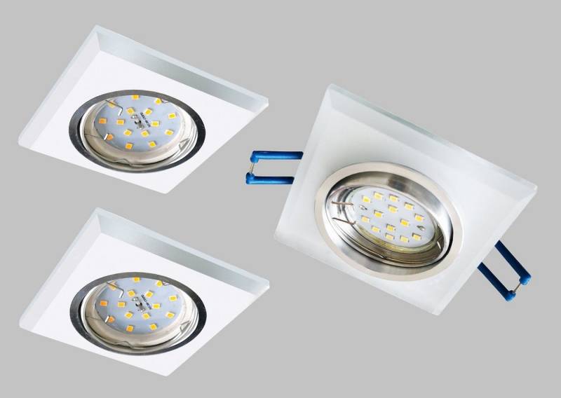 TRANGO LED Einbauleuchte, 6729(S)-06MO 6er Set *CRYSTAL* LED Deckenstrahler aus satiniertem Glas (handgeschliffen) & Alu inkl. 6x Ultra Flach 5 Watt LED Modul 3000K warmweiß Einbauspots, Deckenleuchte, Deckenspots, Badleuchte, Deckenlampe von TRANGO