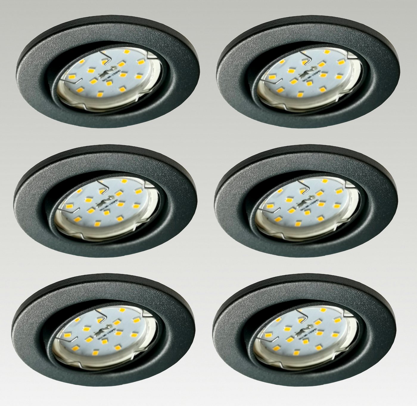 TRANGO LED Einbauleuchte, 6er Set 6729-061-5WAK IP23 LED Einbaustrahler Anthrazit matt inkl. 6x 5 Watt GU10 LED Leuchtmittel 3000K warmweiß & Fassung, Badleuchte, Deckenleuchte, Deckenstrahler von TRANGO