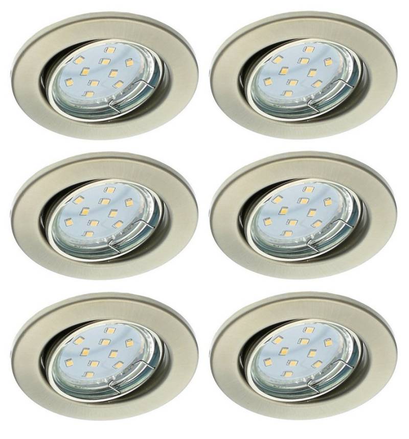 TRANGO LED Einbauleuchte, 6er Set 6729-062-5WAK Einbaustrahler in Rund Nickel matt inkl. 6x 5 Watt GU10 LED Leuchtmittel 3000K warmweiß GU10 Lampenfassung, Deckenspots, Einbauspots, Deckenleuchte von TRANGO