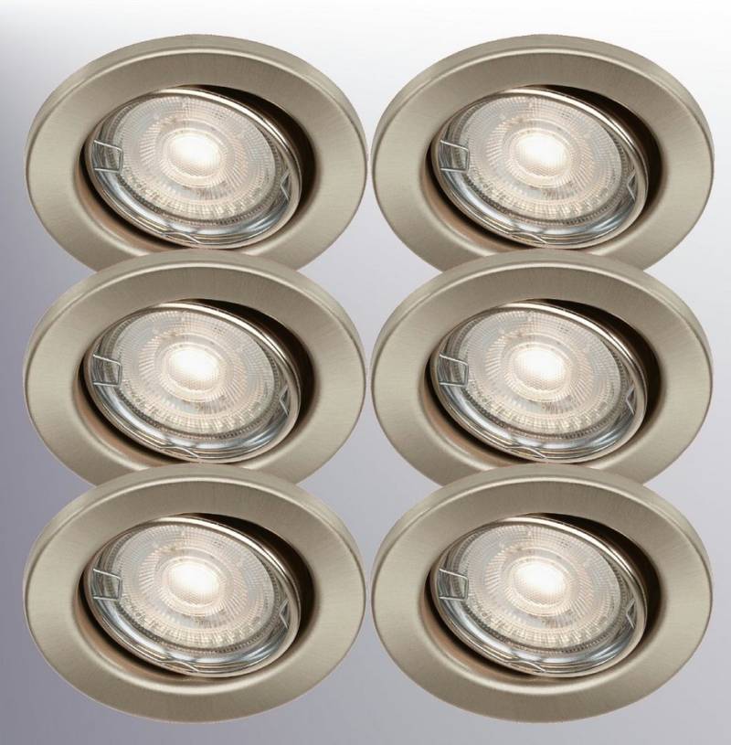 TRANGO LED Einbauleuchte, 6er Set 6729-062MCOB LED Einbaustrahler in Edelstahl-Optik schwenkbar inkl. 6x 3000K warmweiß Ultra Flach LED Modul, Einbauspots, Deckenstrahler, Deckenlampe, Badleuchte, Wohnzimmer Deckenleuchte, Deckenspot, Downlight von TRANGO