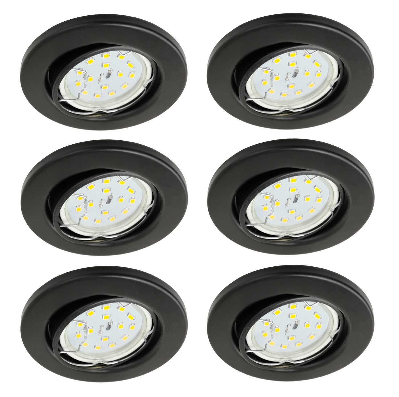 TRANGO LED Einbauleuchte, 6er Set 6729-065B-AK LED Einbaustrahler in Rund Schwarz matt incl. 6x 3 Watt GU10 LED Leuchtmittel 3000K warmweiß & 6x GU10 Lampenfassung, Deckenspots, Einbauspots, Deckenleuchte von TRANGO