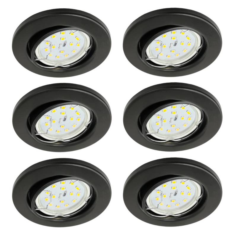TRANGO LED Einbauleuchte, 6er Set 6729-065-5WAK Einbaustrahler in Rund Schwarz matt inkl. 6x 5 Watt GU10 LED Leuchtmittel 3000K warmweiß & 6x GU10 Lampenfassung, Deckenspots, Einbauspots, Deckenleuchte von TRANGO
