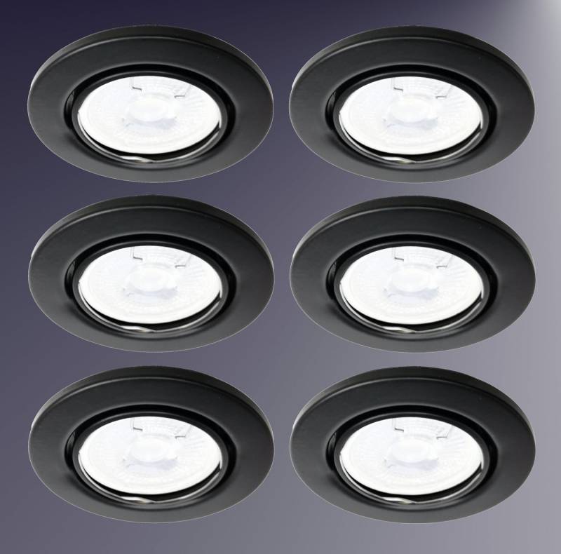 TRANGO LED Einbauleuchte, 6er Set 6729-065MCOB LED Einbaustrahler in Schwarz matt schwenkbar inkl. 6x 3000K warmweiß Ultra Flach LED Modul, Einbauspots, Deckenstrahler, Deckenlampe, Badleuchte, Deckenleuchte, Spots, Deckenspot, Downlight von TRANGO