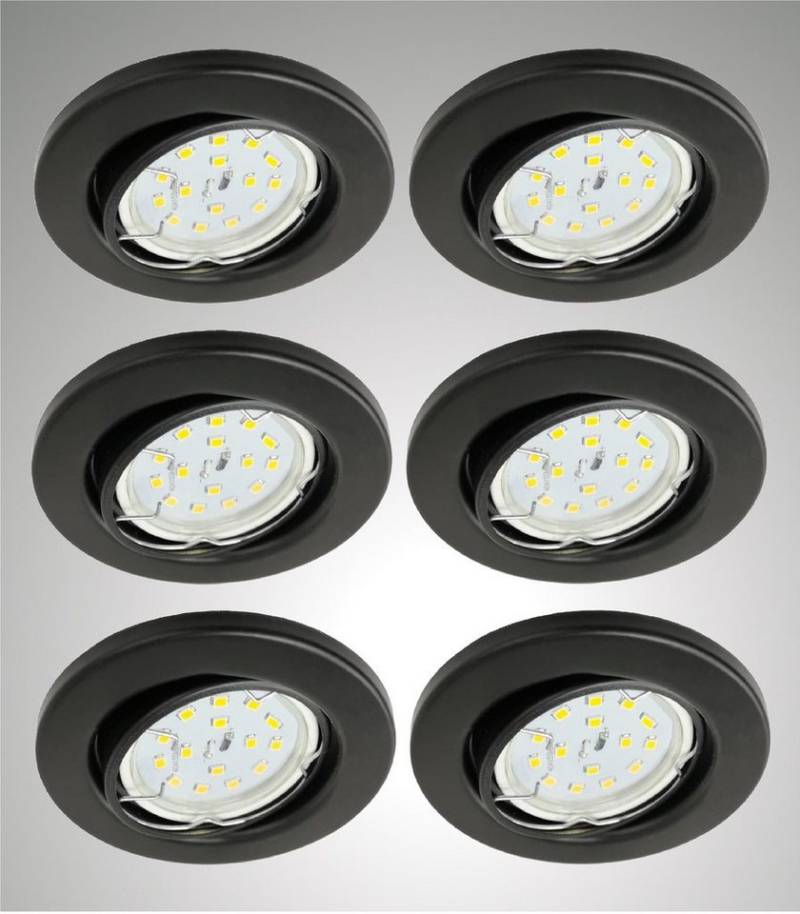 TRANGO LED Einbauleuchte, 6er Set 6729-065MO LED Einbaustrahler in Schwarz matt schwenkbar inkl. 6x 5 Watt 3000K warmweiß Ultra Flach LED Modul, Einbauspots, Deckenstrahler, Deckenlampe, Badleuchte, Deckenleuchte, Spots von TRANGO