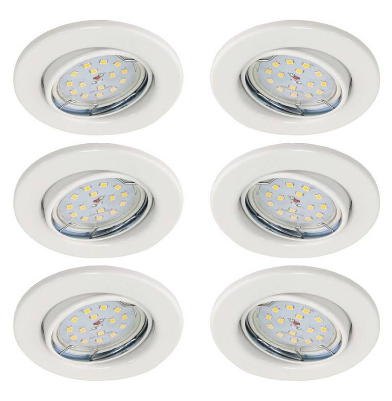 TRANGO LED Einbauleuchte, 6er Set 6729-066-5WAK Einbaustrahler in Rund Weiß matt inkl. 6x 5 Watt GU10 LED Leuchtmittel 3000K warmweiß & GU10 Lampenfassung, Deckenspots, Einbauspots, Deckenleuchte von TRANGO