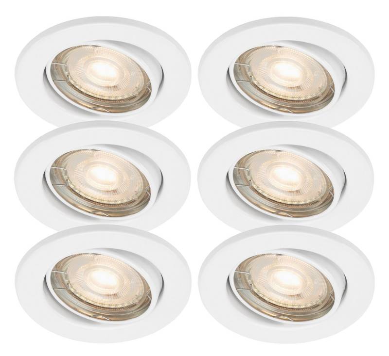 TRANGO LED Einbauleuchte, 6er Set 6729-066MCOB LED Einbaustrahler in Weiß matt schwenkbar inkl. 6x 3000K warmweiß Ultra Flach LED Modul, Einbauspots, Deckenstrahler, Deckenlampe, Badleuchte, Deckenleuchte, Spots, Deckenspot, Downlight von TRANGO