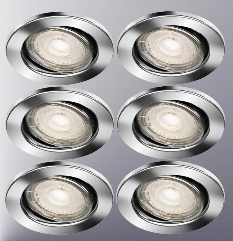 TRANGO LED Einbauleuchte, 6er Set 6729-068MCOB LED Einbaustrahler in Chrom-Optik schwenkbar inkl. 6x 3000K warmweiß Ultra Flach LED Modul, Einbauspots, Deckenstrahler, Deckenlampe, Badleuchte, Deckenleuchte, Spots, Deckenspot, Downlight von TRANGO