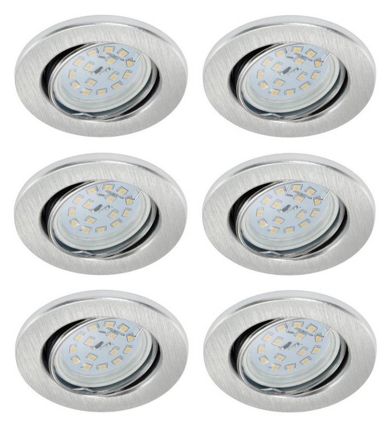 TRANGO LED Einbauleuchte, 6er Set 6729-069-5WAK Einbaustrahler in Rund Aluminium inkl. 6x 5 Watt GU10 LED Leuchtmittel 3000K warmweiß & 6x GU10 Lampenfassung, Deckenspots, Einbauspots, Deckenleuchte von TRANGO