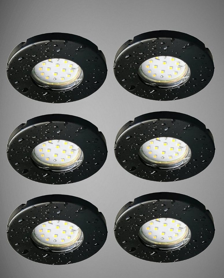 TRANGO LED Einbauleuchte, 6er Set 6729IP-065BAK IP44 LED Einbaustrahler in Schwarz matt inkl. 6x 3 Watt GU10 LED Leuchtmittel 3000K warmweiß & GU10 Fassung, Außen, Einbauleuchte, Badleuchte, Deckenleuchte, Deckenstrahler von TRANGO