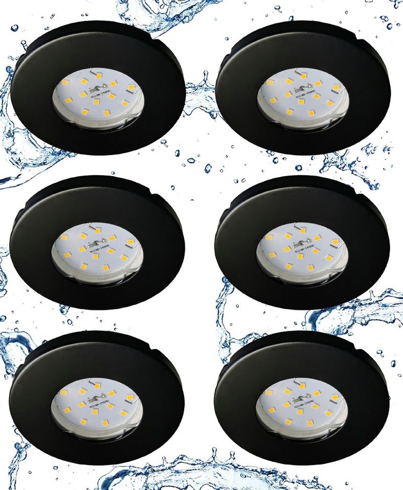 TRANGO LED Einbauleuchte, 6er Set 6729IP-065-5WAK IP44 Einbaustrahler in Schwarz matt inkl. 6x 5 Watt GU10 LED Leuchtmittel 3000K warmweiß & GU10 Fassung, Außen, Einbauleuchte, Badleuchte, Deckenleuchte, Deckenstrahler von TRANGO