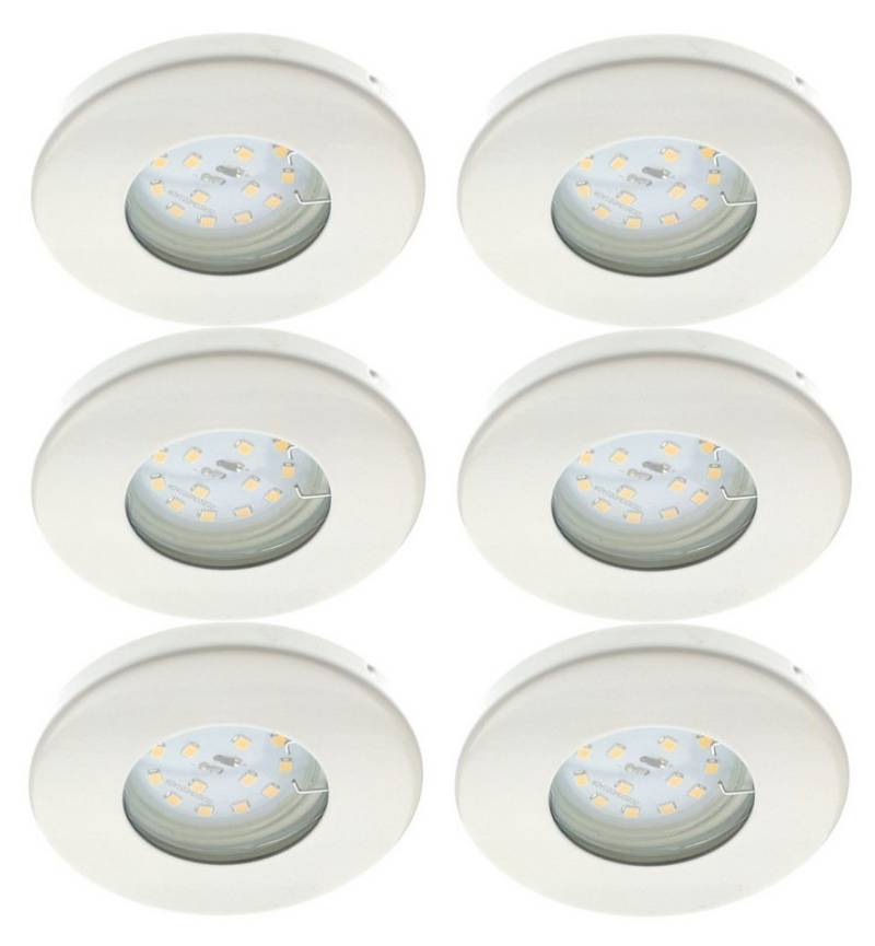 TRANGO LED Einbauleuchte, 6er Set 6729IP-066-5WAK IP44 Einbaustrahler in Weiß matt inkl. 6x 5 Watt GU10 LED Leuchtmittel 3000K warmweiß & GU10 Fassung, Außen, Einbauleuchte, Badleuchte, Deckenleuchte, Deckenstrahler von TRANGO