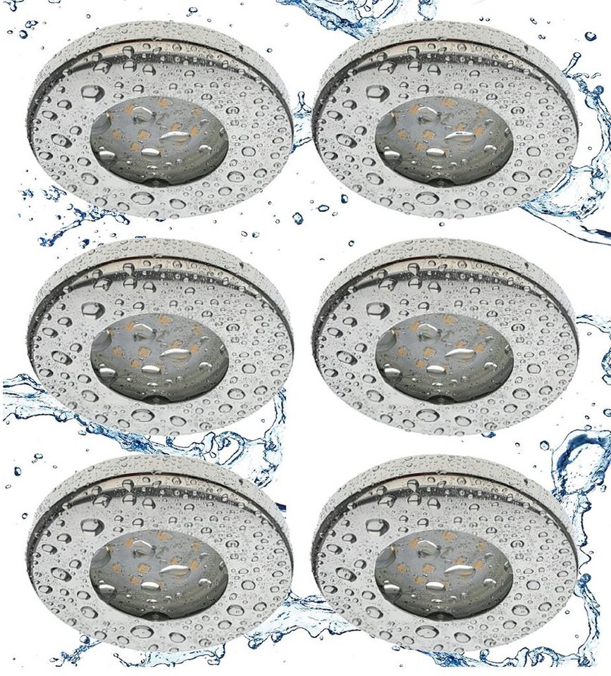 TRANGO LED Einbauleuchte, 6er Set IP65 LED Einbaustrahler 6729IP65-068GUSDAK Edelstahl Chrom inkl. 6x 5 Watt 3-Stufen dimmbar GU10 LED Leuchtmittel 3000K warmweiß Bad, Außen, warmweiß, Einbauspot, Deckenleuchte, Deckenspots von TRANGO