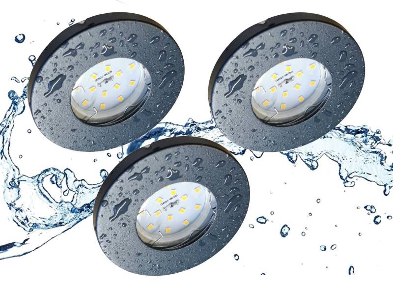 TRANGO LED Einbauleuchte, Dimmfunktion, 3er Set IP65 LED Einbaustrahler 6729IP65-031MOSD in Anthrazit matt inkl. 3x 5 Watt 3-Stufen dimmbar 3000K warmweiß Ultra Flach LED Modul Dusche, Bad, Deckenstrahler, Deckenlampe von TRANGO
