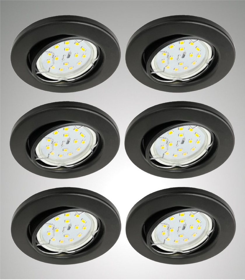 TRANGO LED Einbauleuchte, Dimmfunktion, 6er Set 6729-065MOSD LED Einbaustrahler in Schwarz matt Rund incl. 6x 5 Watt 3 Stufen dimmbar Ultra Flach LED Modul 3000K warmweiß, Warmweiß, Deckenspot, Einbauspot, Deckenleuchte von TRANGO