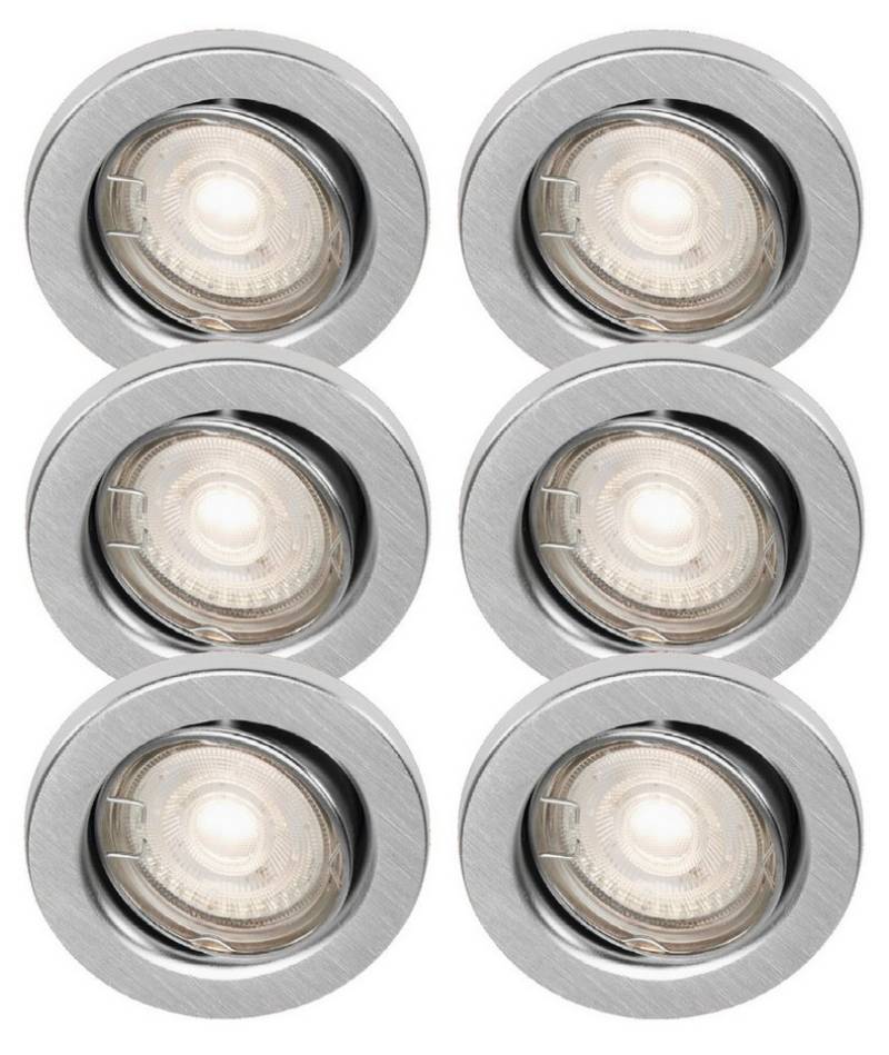 TRANGO LED Einbauleuchte, Dimmfunktion, 6er Set 6729-069G6KSDAK LED Deckenstrahler in Aluminium-Optik Rund inkl. 6x 5 Watt 3-Stufen dimmbar GU10 LED Leuchtmittel 6000K Tageslichtweiß (kaltweiß), Einbaustrahler, Einbauspot, Deckenleuchte, Deckenspots von TRANGO