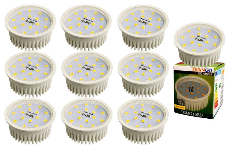 TRANGO LED Einbaustrahler, 10er Pack MO15SD-10 dimmbare GU10 LED Leuchtmittel 3000K warm weiß zum Austauschen GU10 & MR16 Halogen Leuchtmittel, für Einbauleuchten, Deckenstrahler, Deckenleuchte, Spots von TRANGO
