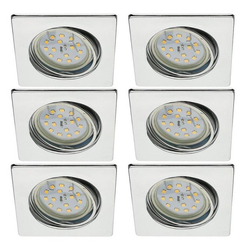 TRANGO LED Einbaustrahler, Dimmfunktion, 6er Set 6729-068SMOSD LED Einbaustrahler Chrom-Optik Eckig inkl. 6x 5 Watt 3 Stufen dimmbar Ultra Flach LED Modul 3000K warmweiß, Deckenspot, Einbauspot, Deckenleuchte, Downlight von TRANGO