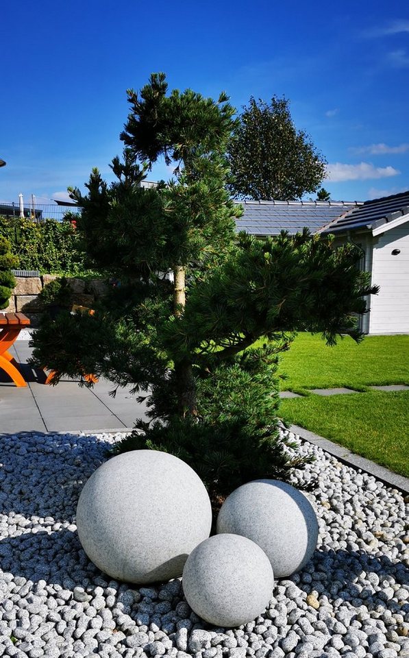 TRANGO LED Gartenleuchte, 3er Set 23400GB IP65 Gartenkugel *NATURE* in Granitstein-Optik, Kugelleuchte mit 20/30/40cm Durchmesser inkl. je 1x 5 Watt E27 LED Leuchtmittel, & je ca. 5 Meter IP44 Kabel Gartenleuchte von TRANGO