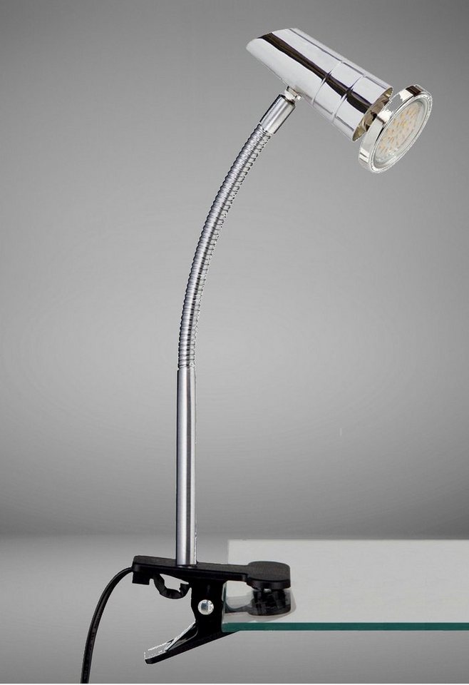 TRANGO LED Klemmleuchte, 6613 LED Klemmleuchte *FIXI* Tischlampe I Leseleuchte I Clip Lampe im Chrom-Optik mit Deko-Chrom Ring, Klemmspot I Nachtlicht I Schreibtischlampe, inkl. 1x 3 Watt GU10 3000K warmweiß LED Leuchtmittel von TRANGO