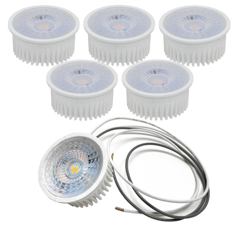 TRANGO LED-Leuchtmittel, 5er Pack MOCOB-C LED Modul 3cm Ultra flach inkl. 50cm Kabel 3000K warmweiß 5 Watt zum Austausch GU10 & MR16 Halogen Leuchtmittel Einbauleuchte, Deckenstrahler, Einbaustrahler, Deckenleuchte, 5 St. von TRANGO