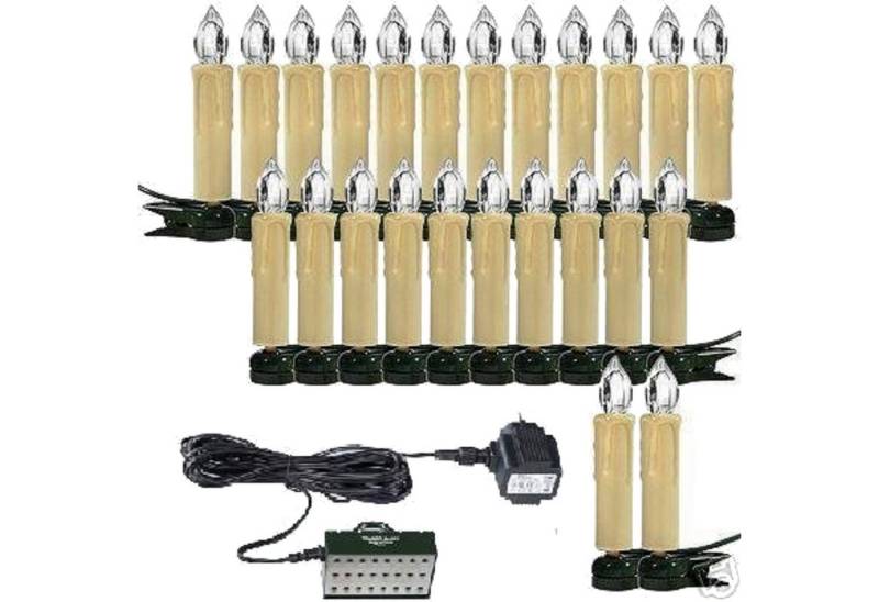 TRANGO LED-Lichterkette, 24-flammig, 340047KW 24x kaltweiß LED Weihnachtskerzen IP44 Außen Stecksystem von TRANGO