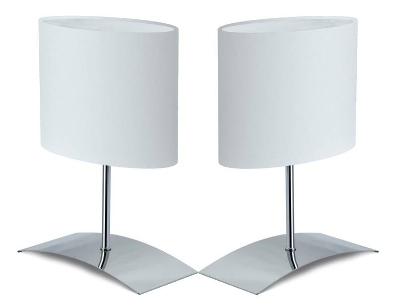 TRANGO LED Nachttischlampe, 2er Pack 2018-04WL LED Nachttischlampe inkl. je 1x E14 LED Leuchtmittel 3000K warmweiß *WHITE HOUSE* Tischleuchte mit Stoffschirm in Weiß, Fensterbank Leuchte, Nachttischlampe für Schlafzimmer von TRANGO