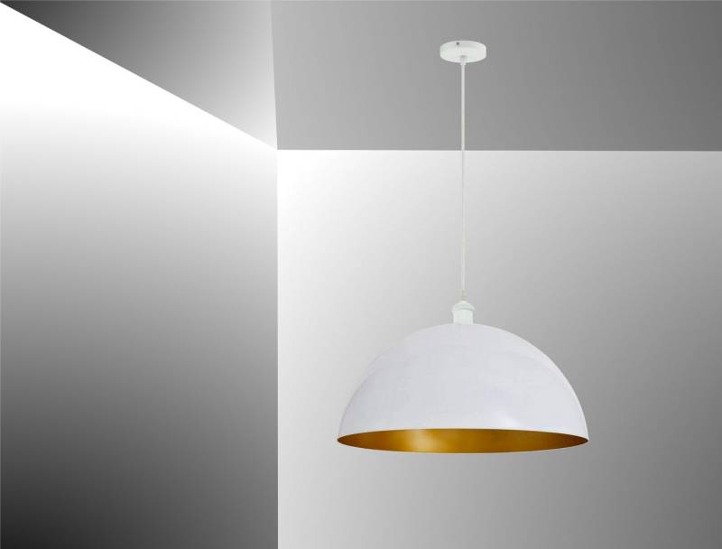 TRANGO LED Pendelleuchte, 1er Set 9001WL LED Retro Pendelleuchte Industrielle Vintage *VINTOS* Ø 360mm Pendellampe inkl. je 1x E27 LED Leuchtmittel, warmweiß, Retro Hängelampe - Deckenlampe Lampenschirm in Weiß-Gold von TRANGO